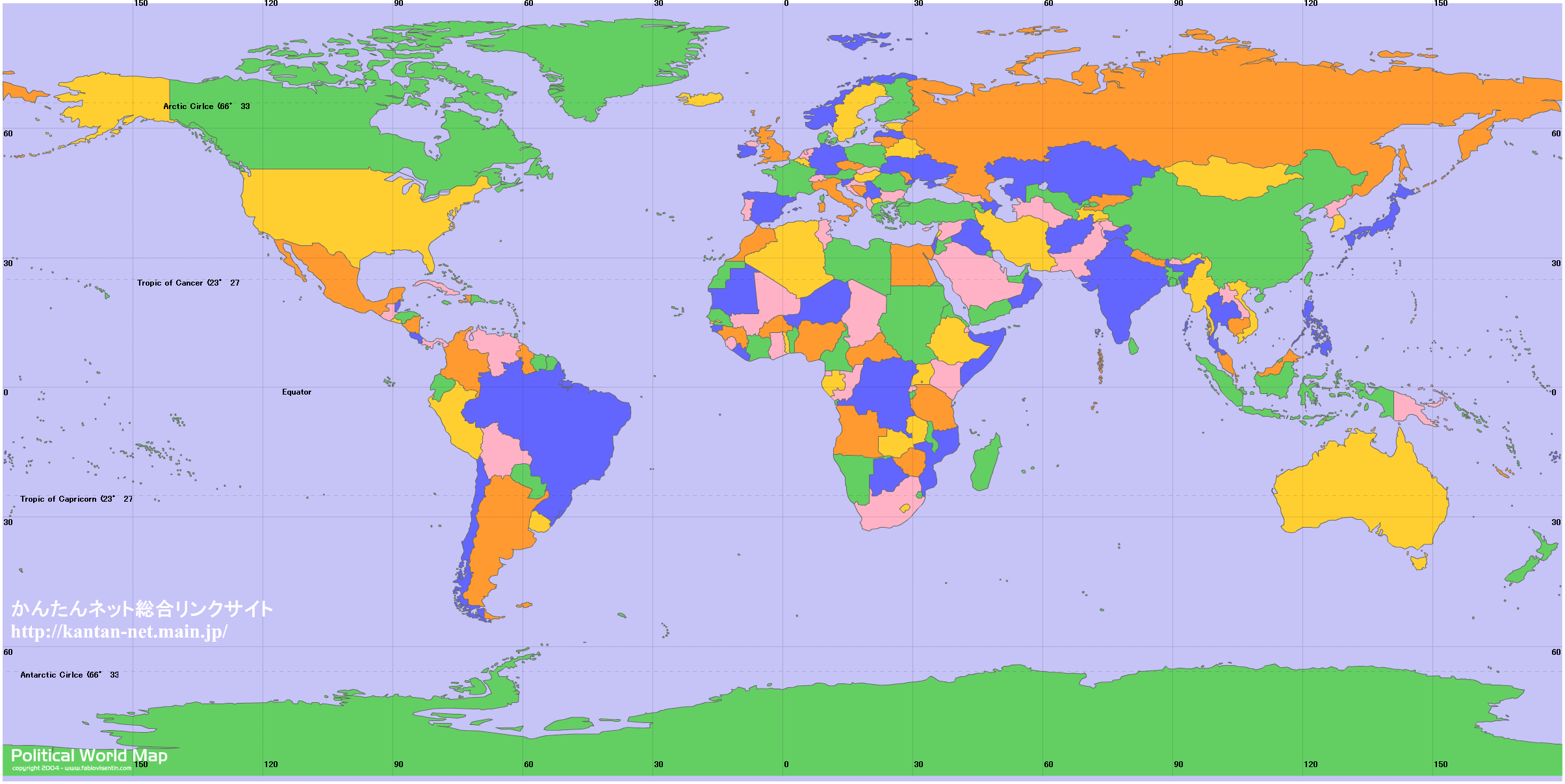 Free outline map of the world with latitude and longitude